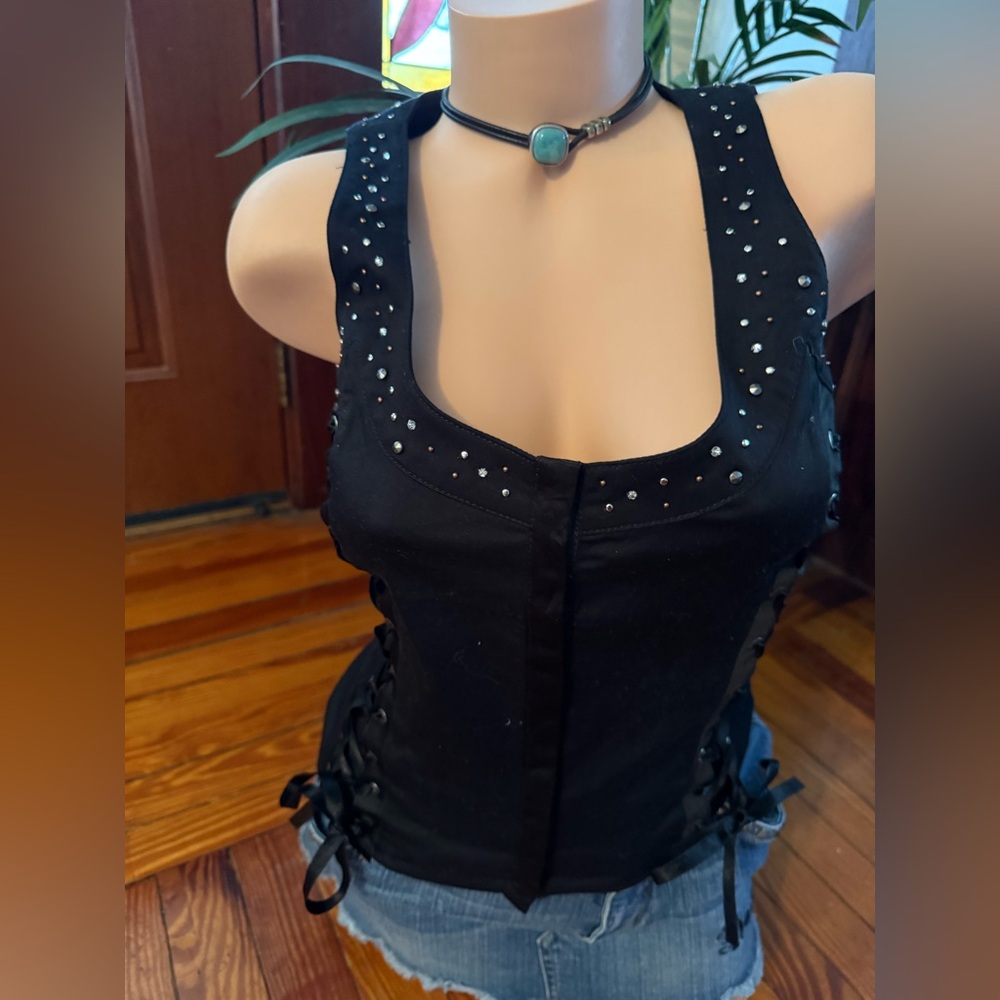 NWT Harley-Davidson Black Studded Corset Vest Size XS